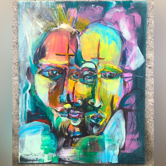 11x14” original artwork acrylic, oil pastels, pencil on canvas board signed - Picture 1 of 5